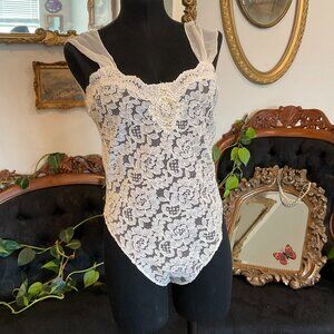 Vintage Intimate Concepts by Terry Russo Lace Lingerie Teddy Bodysuit Size M